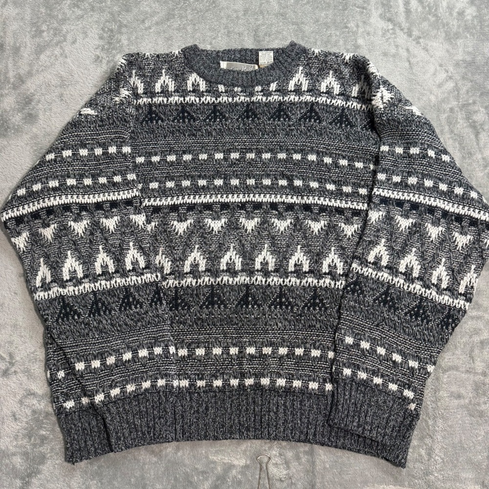 VTG 90s Method Mens XL Gray Fair Isle Geometric Knit Acrylic Crewneck Sweater
